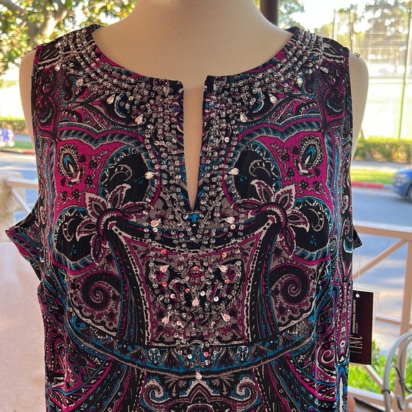 INC international Concepts Paisley Mesh Embellished Sleeveless Top 1X NWT - Picture 2 of 7